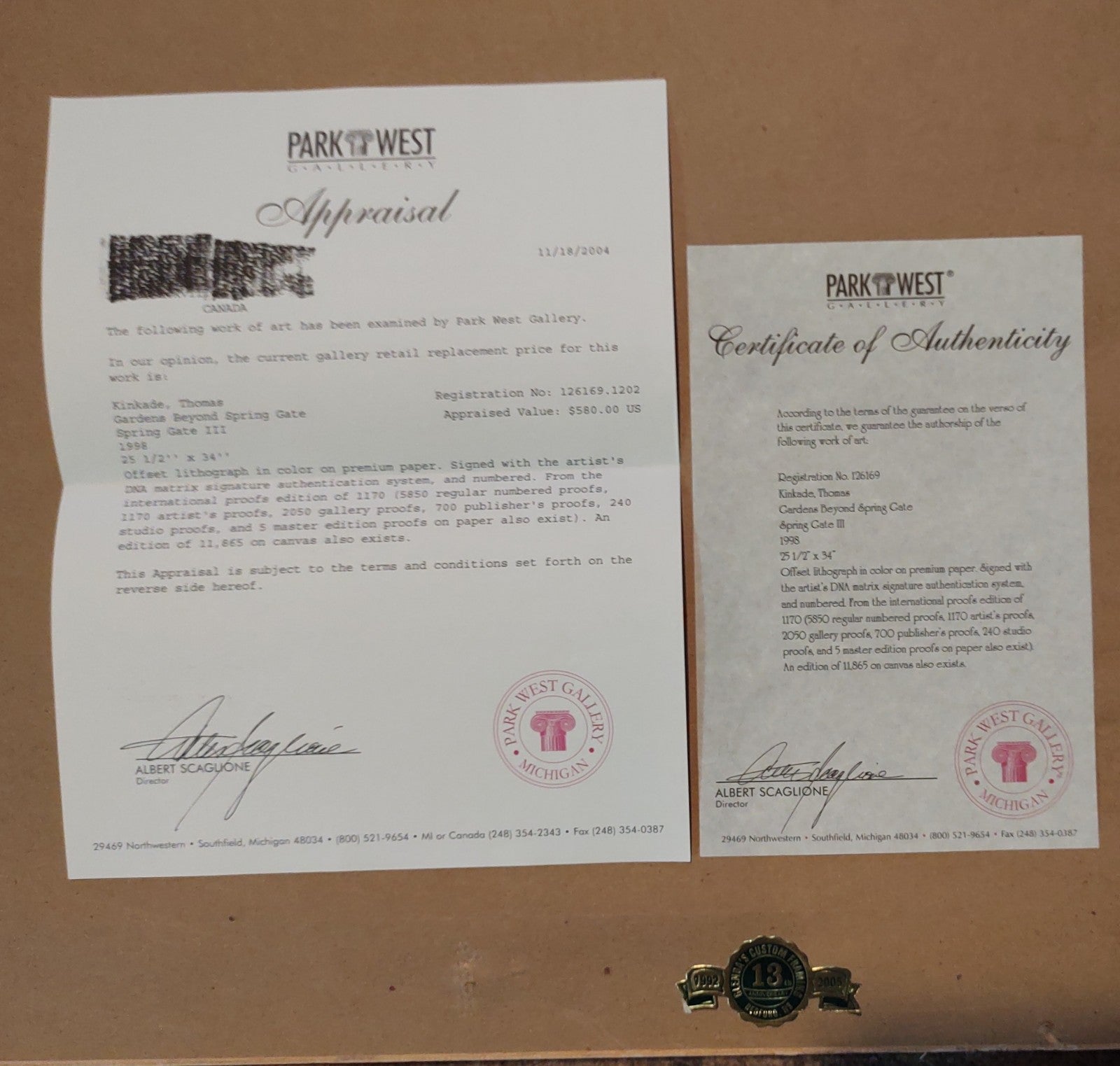 Thomas Kinkade Gardens Beyond Spring Gate Framed Lithograph w COA