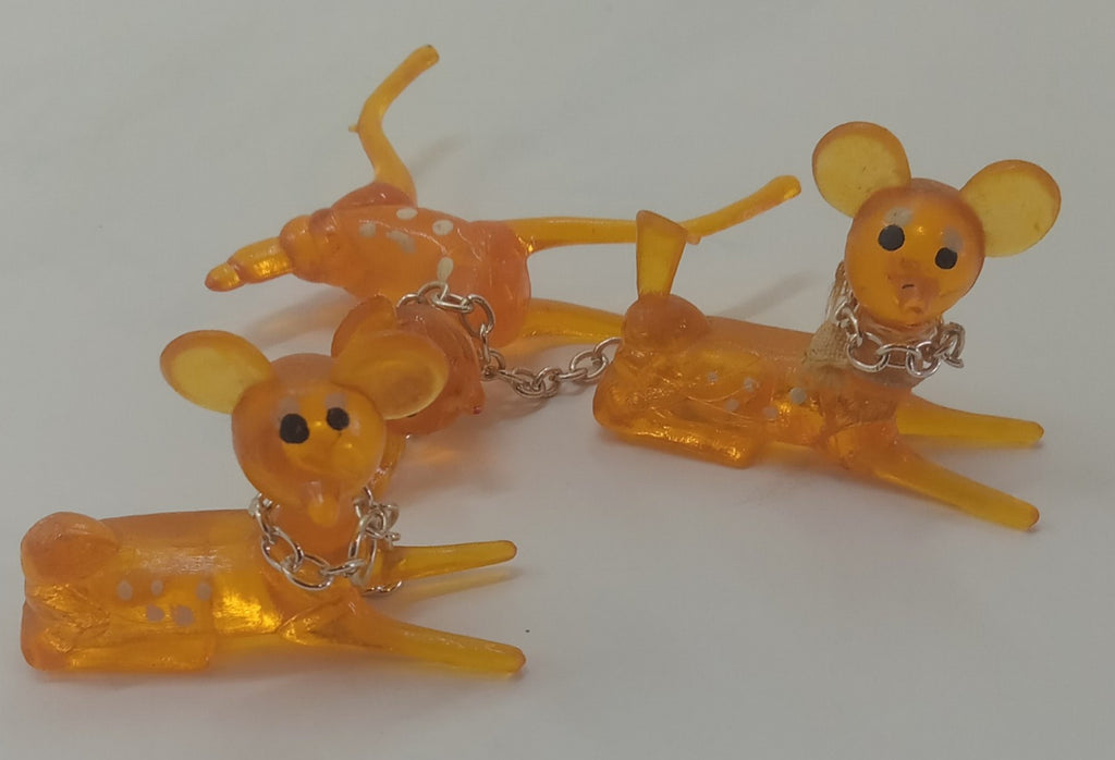 1970s Orange Lucite Deer Figurine Polka Dot Chain Retro Kitsch Damaged