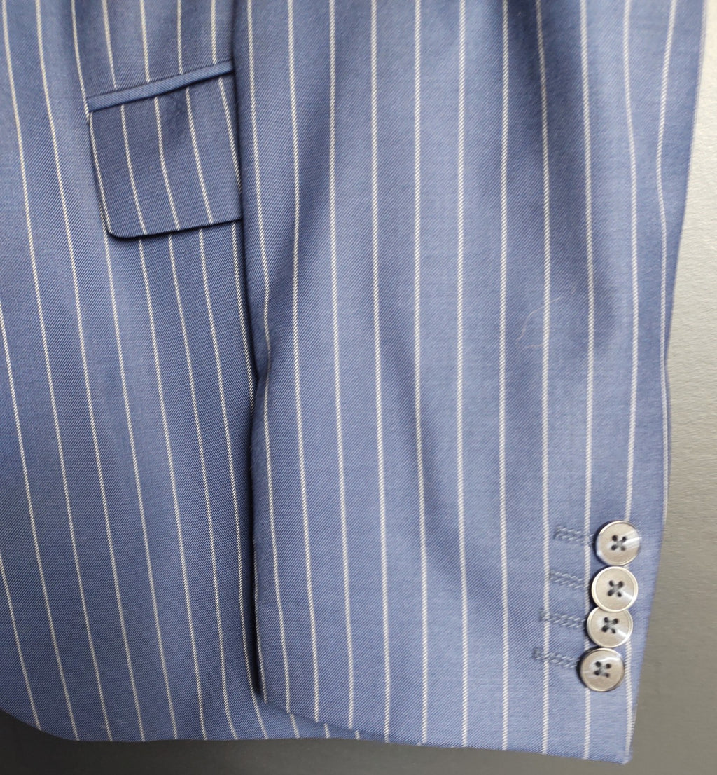 Snover Blue Pinstripe Suit Men's 46 Jacket/40W Pants 2-Pc Sharp Fit