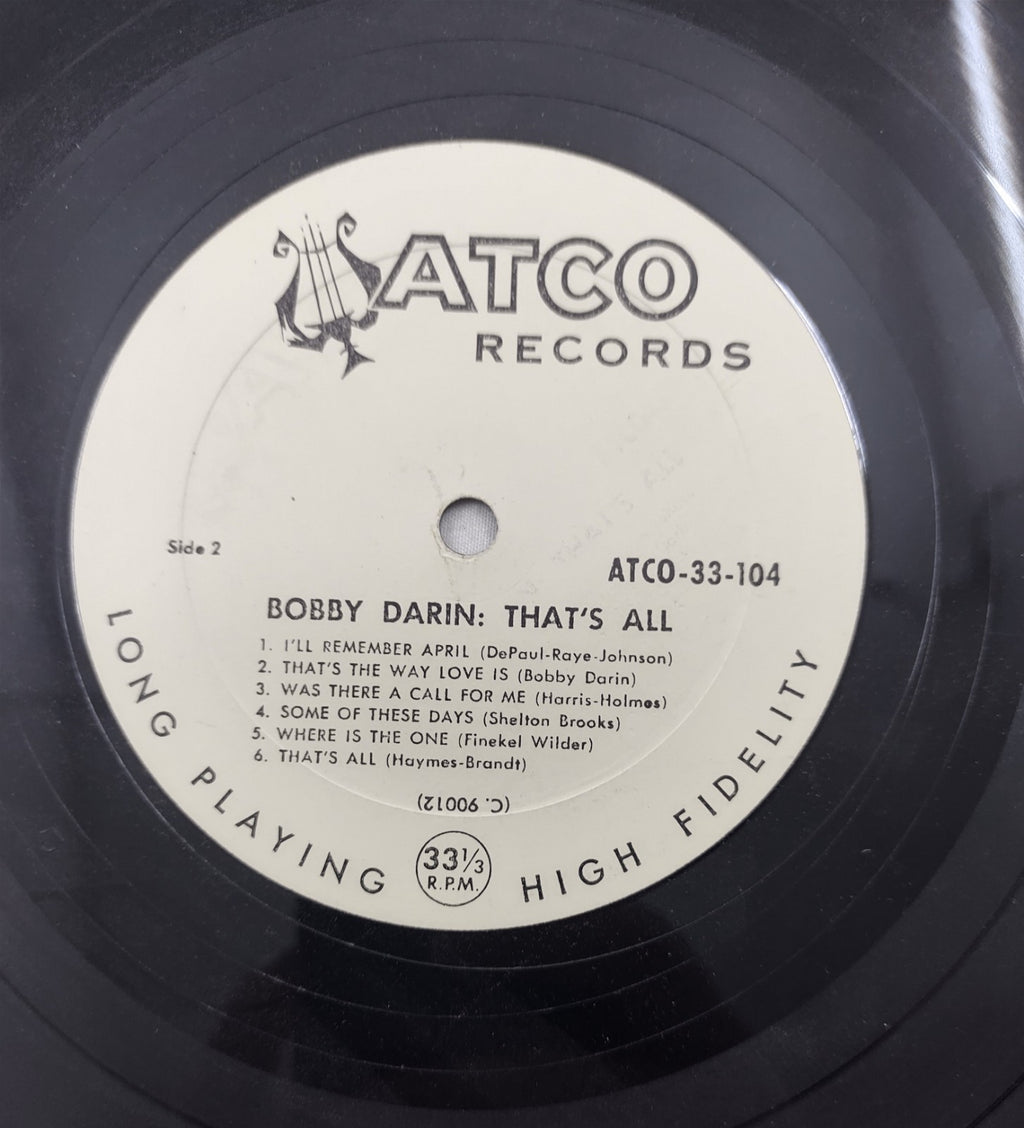 Bobby Darin That's All LP ATCO 33-104 Mono 1956 Vocal Jazz Pop Classic Vinyl LP