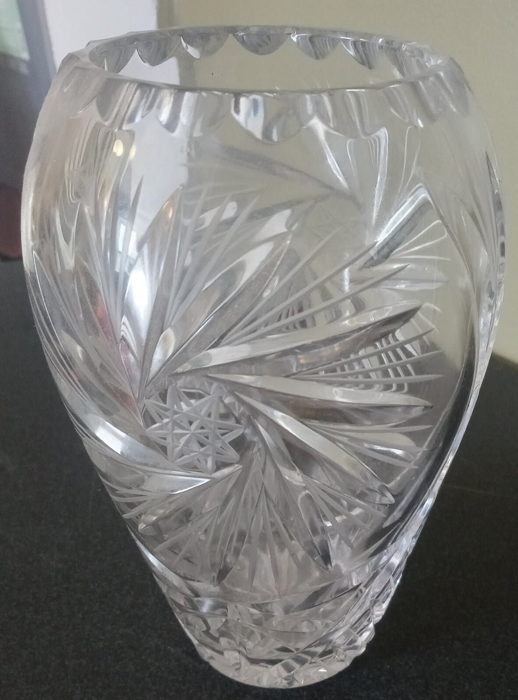 Vintage Cut Crystal Bowl – Star Pinwheel Pattern – Heavy Polished Glass