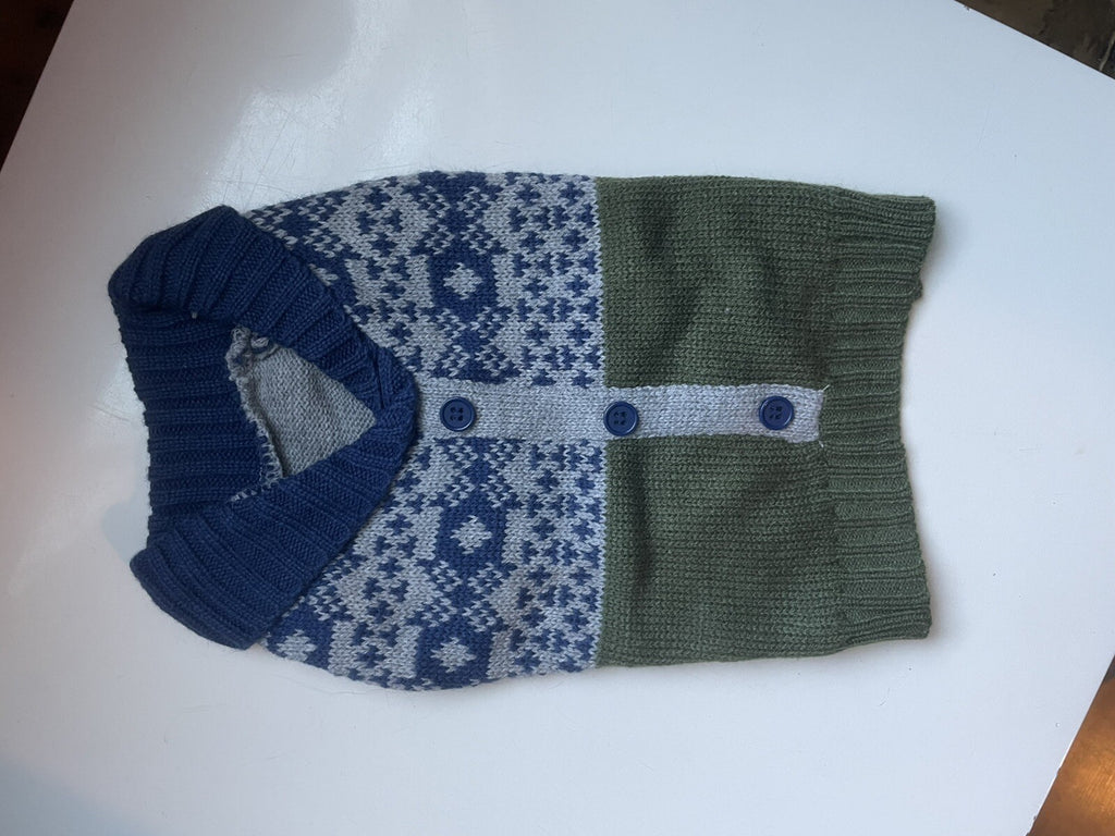 Fair Isle Knit Dog Sweater – Gray & Green XS Grandpa Style Pet Clothing