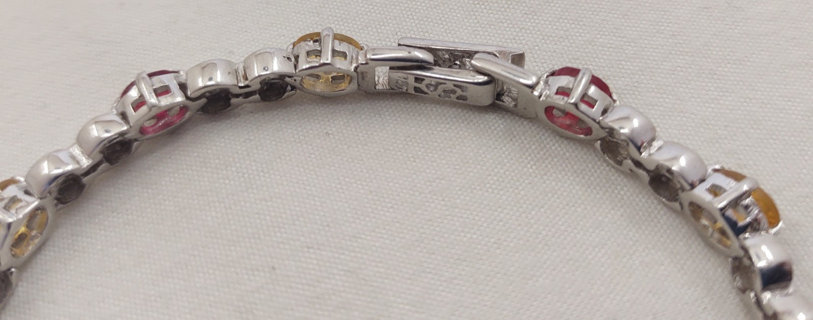 925 Sterling Silver Garnet Citrine Tennis Bracelet 7.5" Gemstone