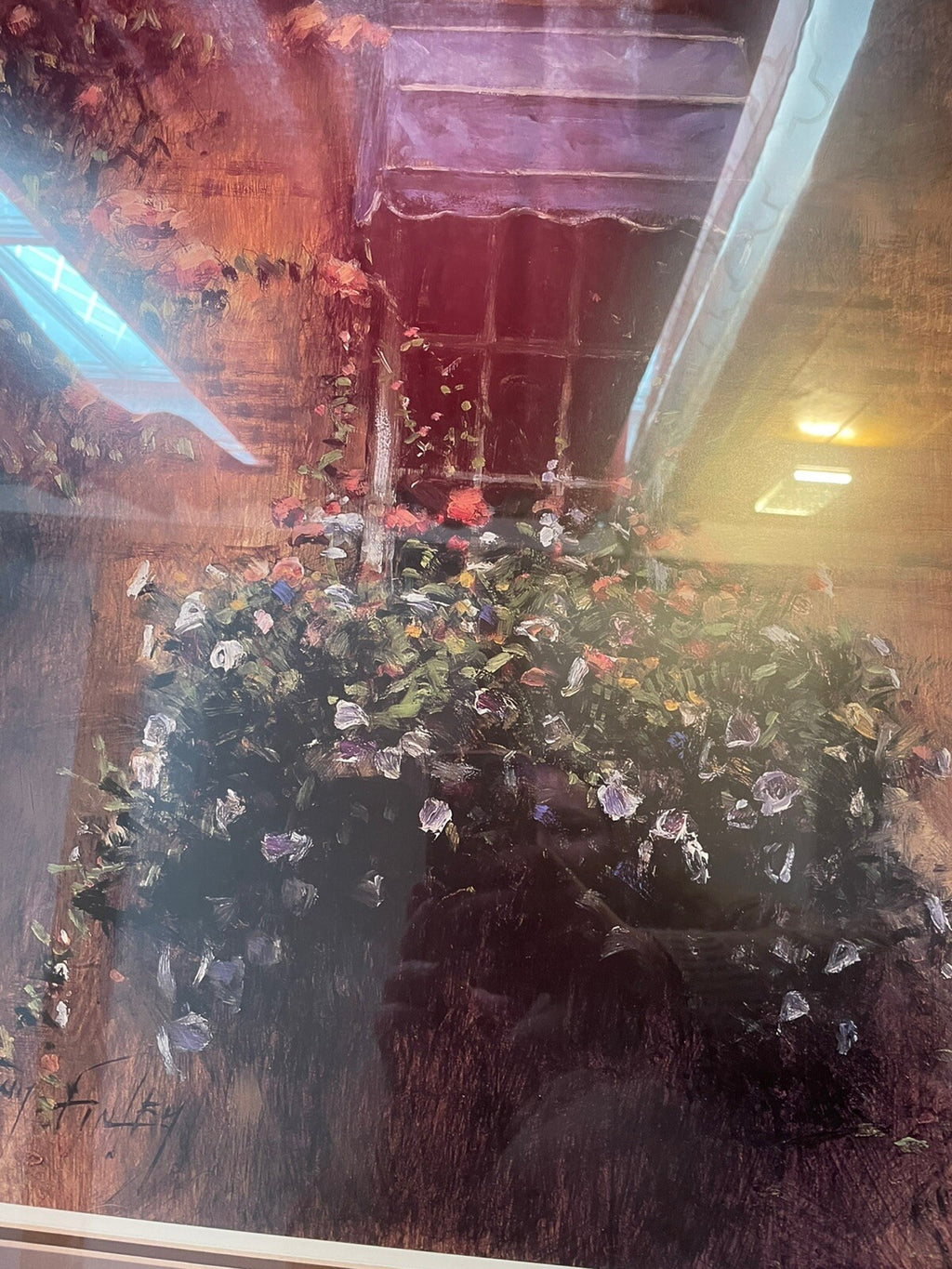 Framed Floral Window Box Painting – Vibrant, Large, Elegant Wall Art