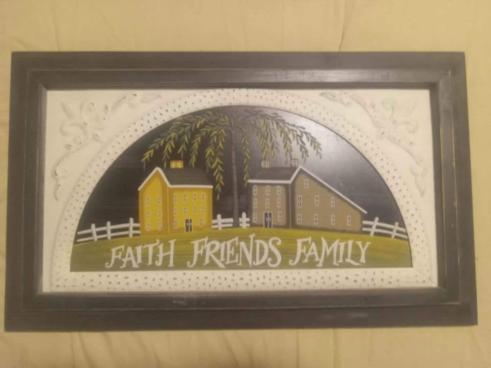 Vintage Tin and Wood Painted Faith, Friends, and Family Rustic Sign Décor