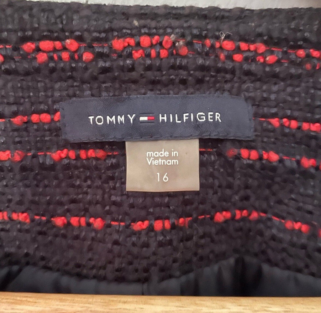 Tommy Hilfiger Women's Tweed Lined Blazer Size 16 Navy and Red – VG