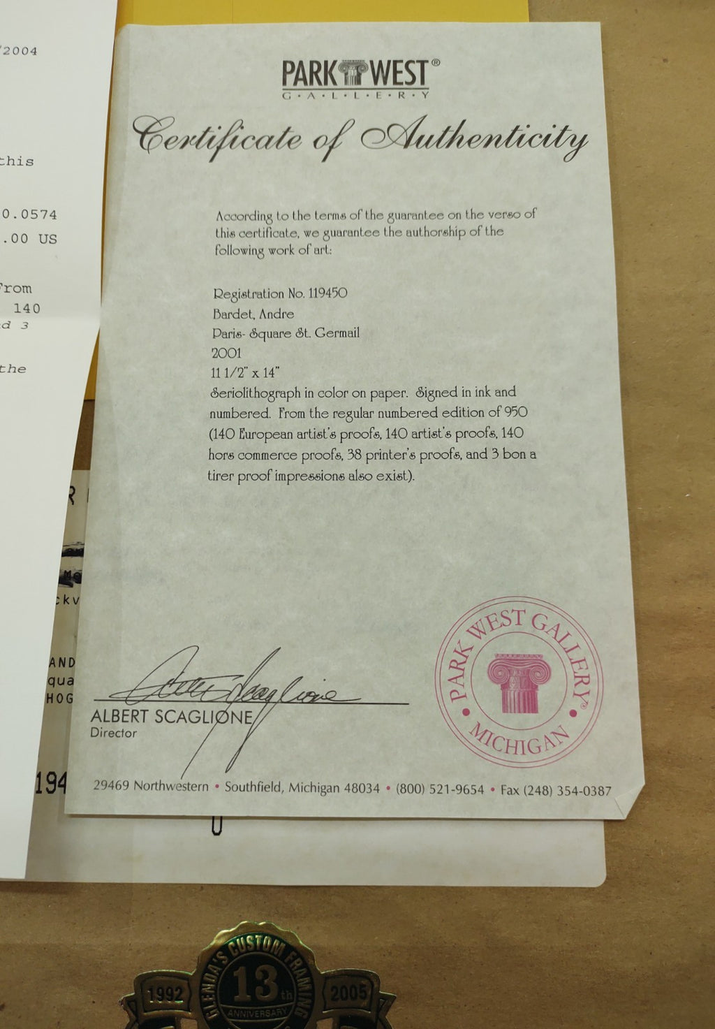 André Bardet Paris Square St Germain Hand Signed Seriolithograph Framed