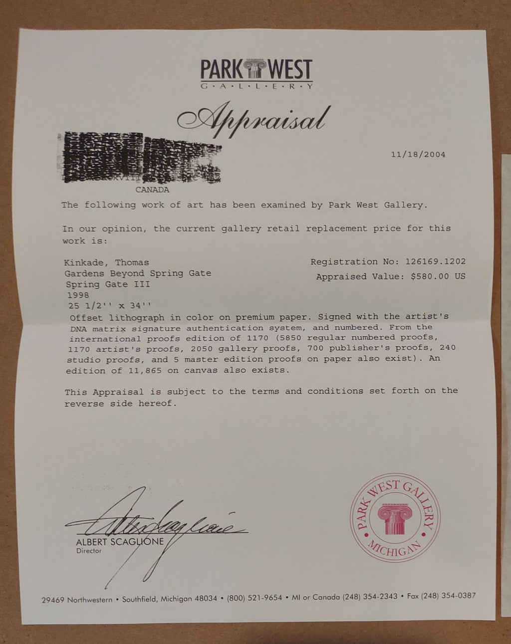 Thomas Kinkade Gardens Beyond Spring Gate Framed Lithograph w COA