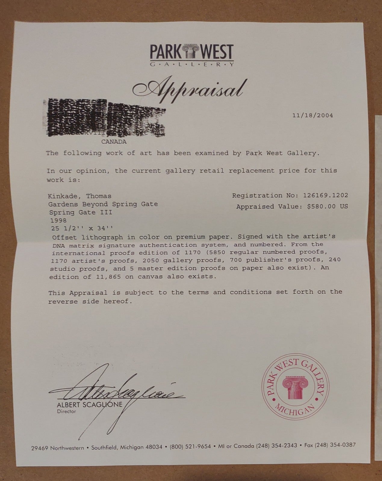 Thomas Kinkade Gardens Beyond Spring Gate Framed Lithograph w COA