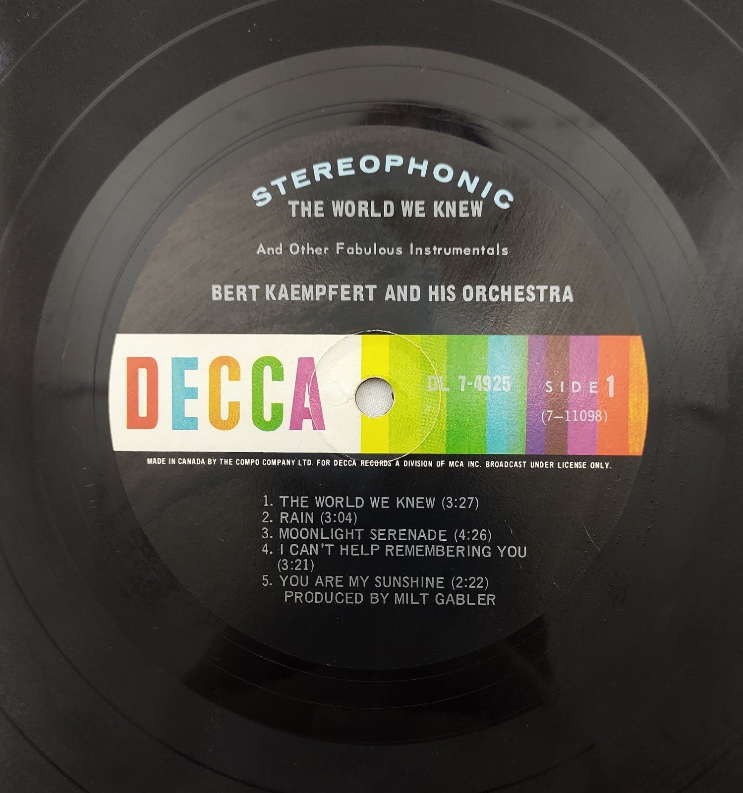 Bert Kaempfert – The World We Knew LP Stereo Decca Rainbow DL-4925 Canada