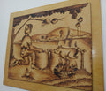 Folk Art Handmade Pig Roast Scene Wood Burned Plaque Kitchen Cabin Decor