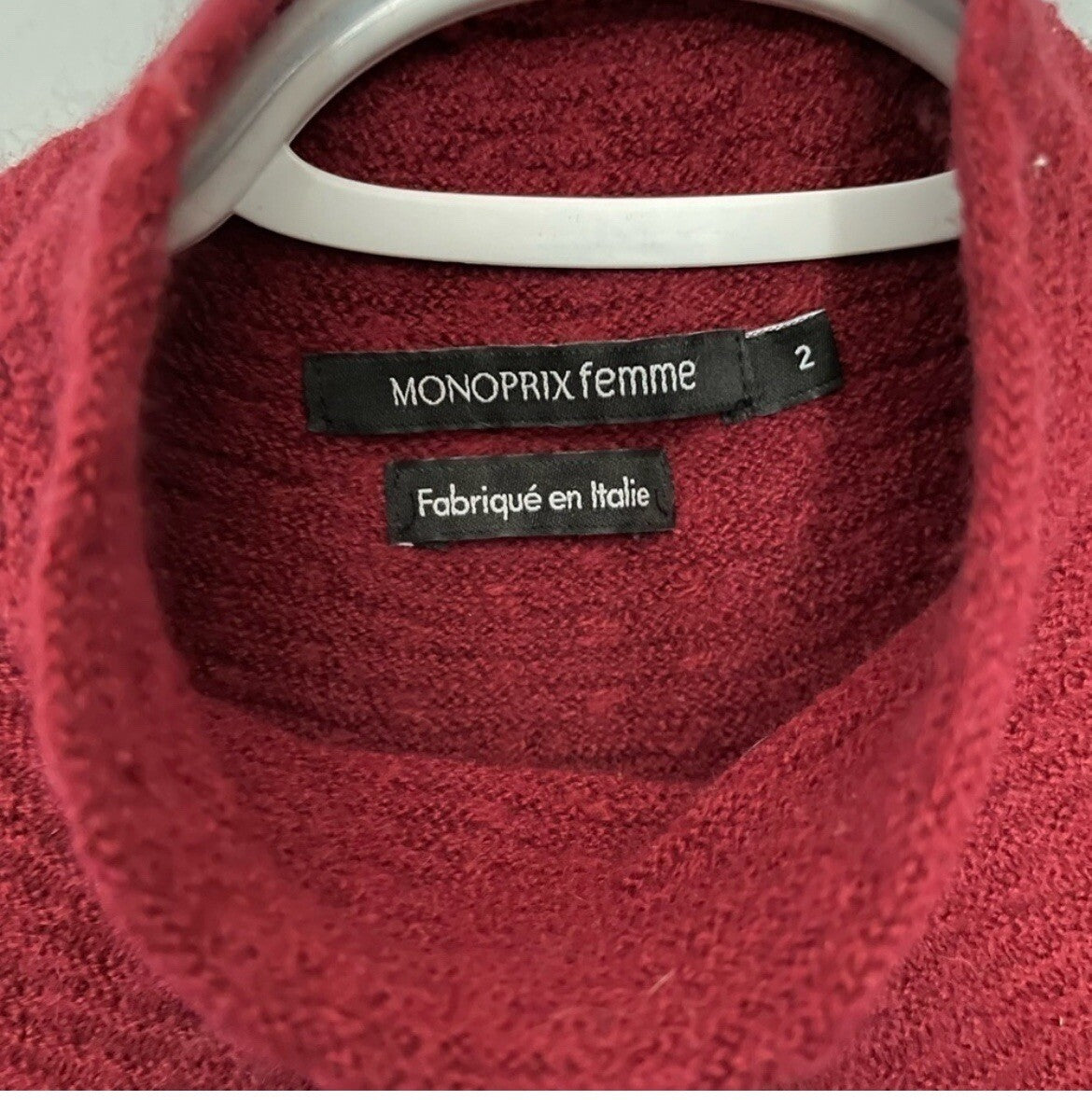 Monoprix Femme Red Turtleneck Sweater Slim Fit Knit Chic Classic Warm