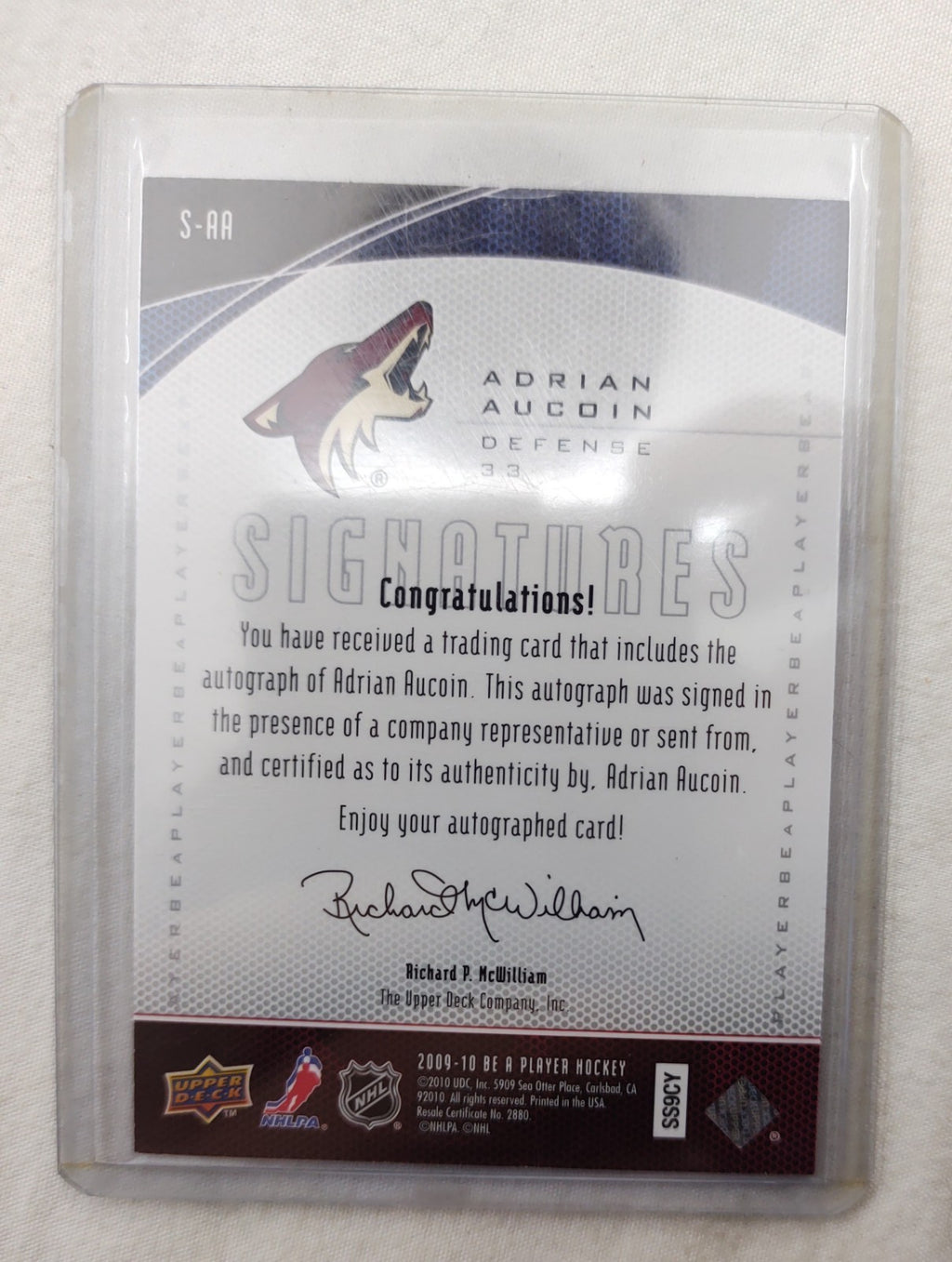 Adrian Aucoin Autograph Upper Deck BAP Signatures S-AA NHL Defense