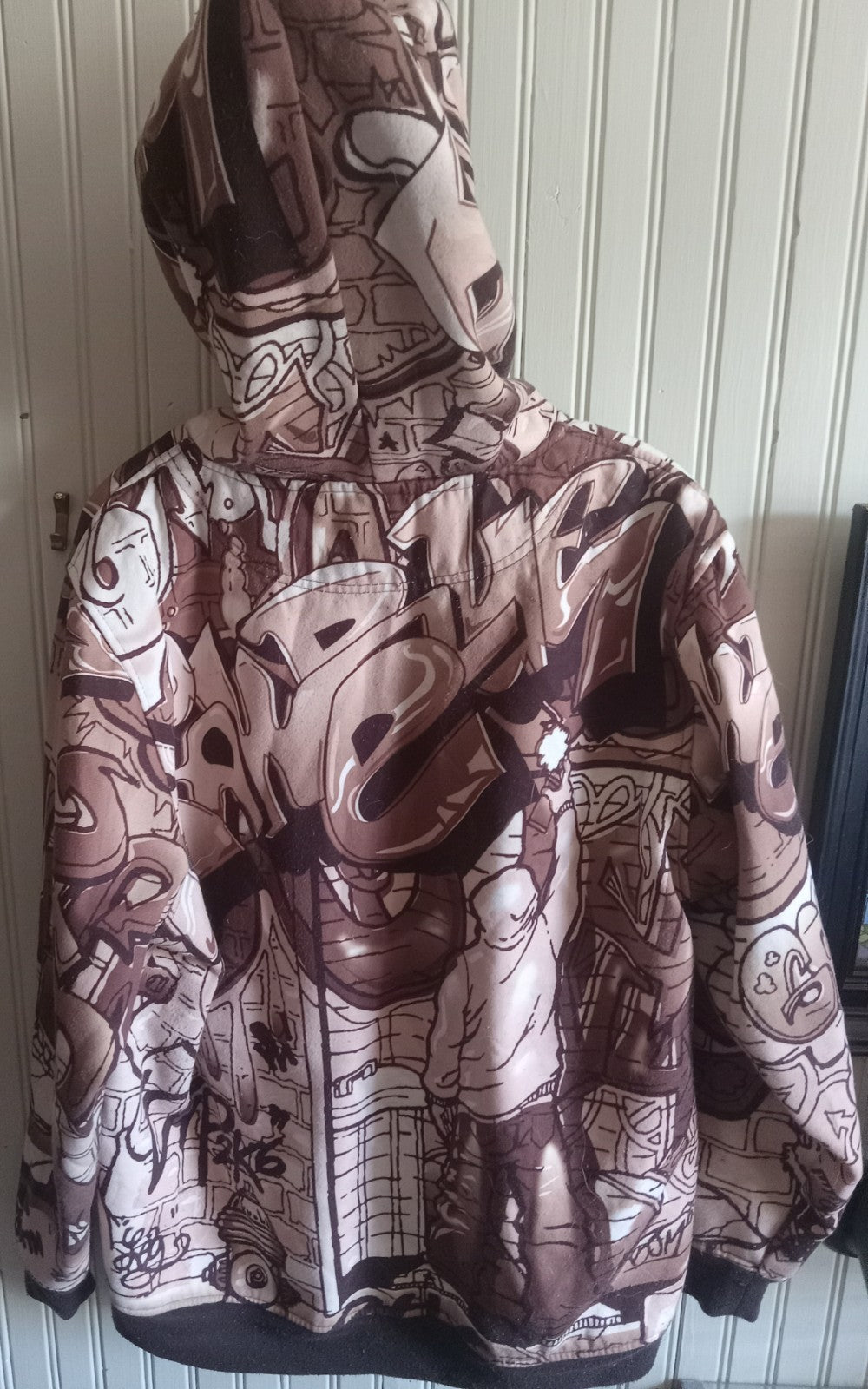 Rawblue Graffiti Zip Hoodie Full Face Mask Urban Streetwear Jacket Men’s Size L