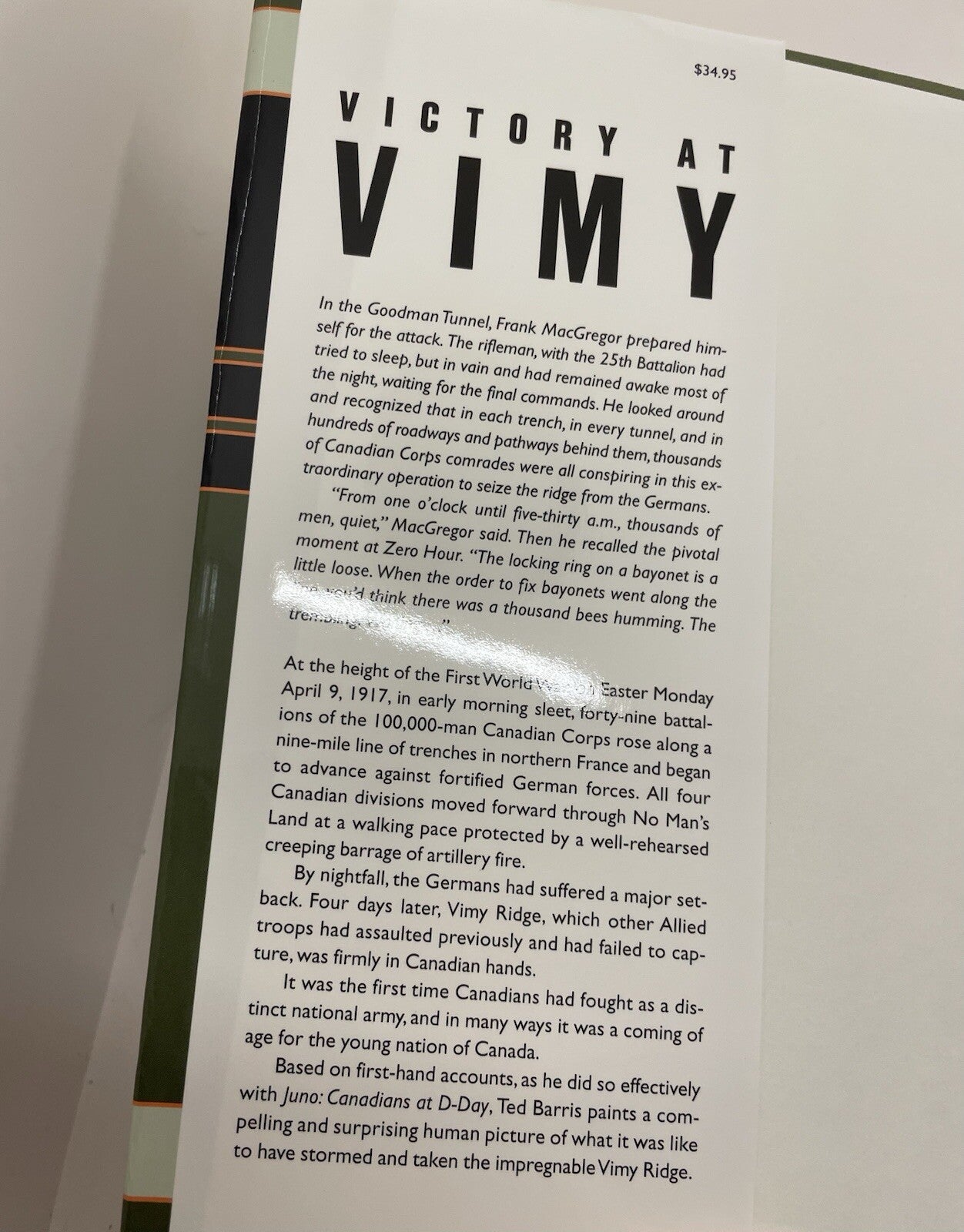 Victory at Vimy by Ted Barris – G+ Canadian WWI History Paperback Book