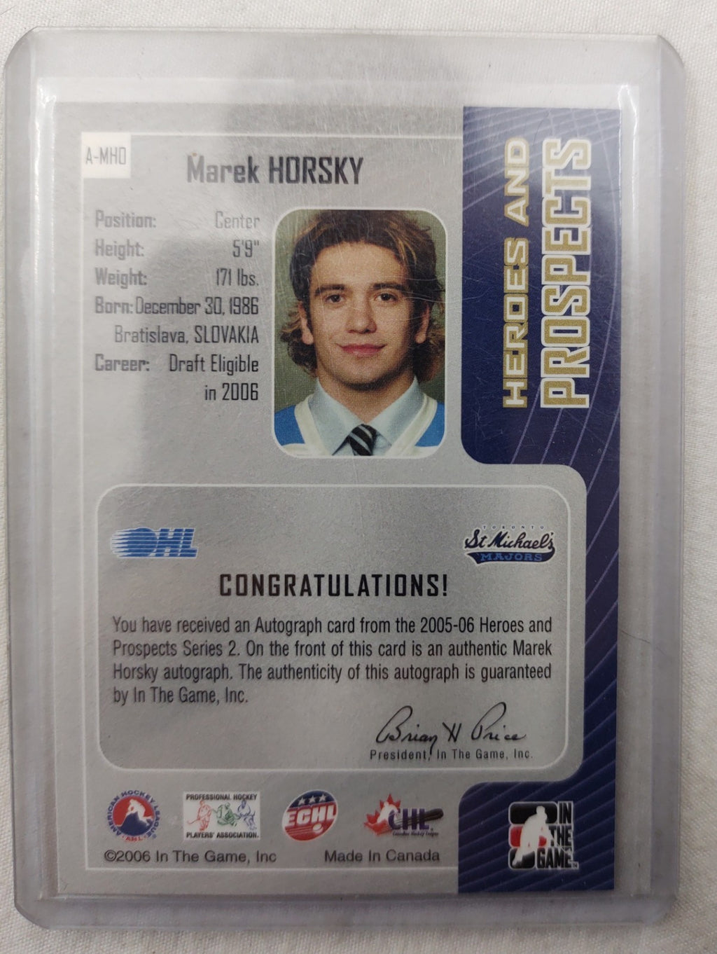 Marek Horsky Autograph ITG Heroes & Prospects A-MHO Signed Hockey