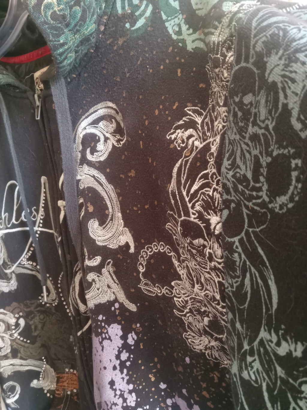 Rawblue Astral Rhinestone Zip Hoodie Black Streetwear Urban Sweater Size XL