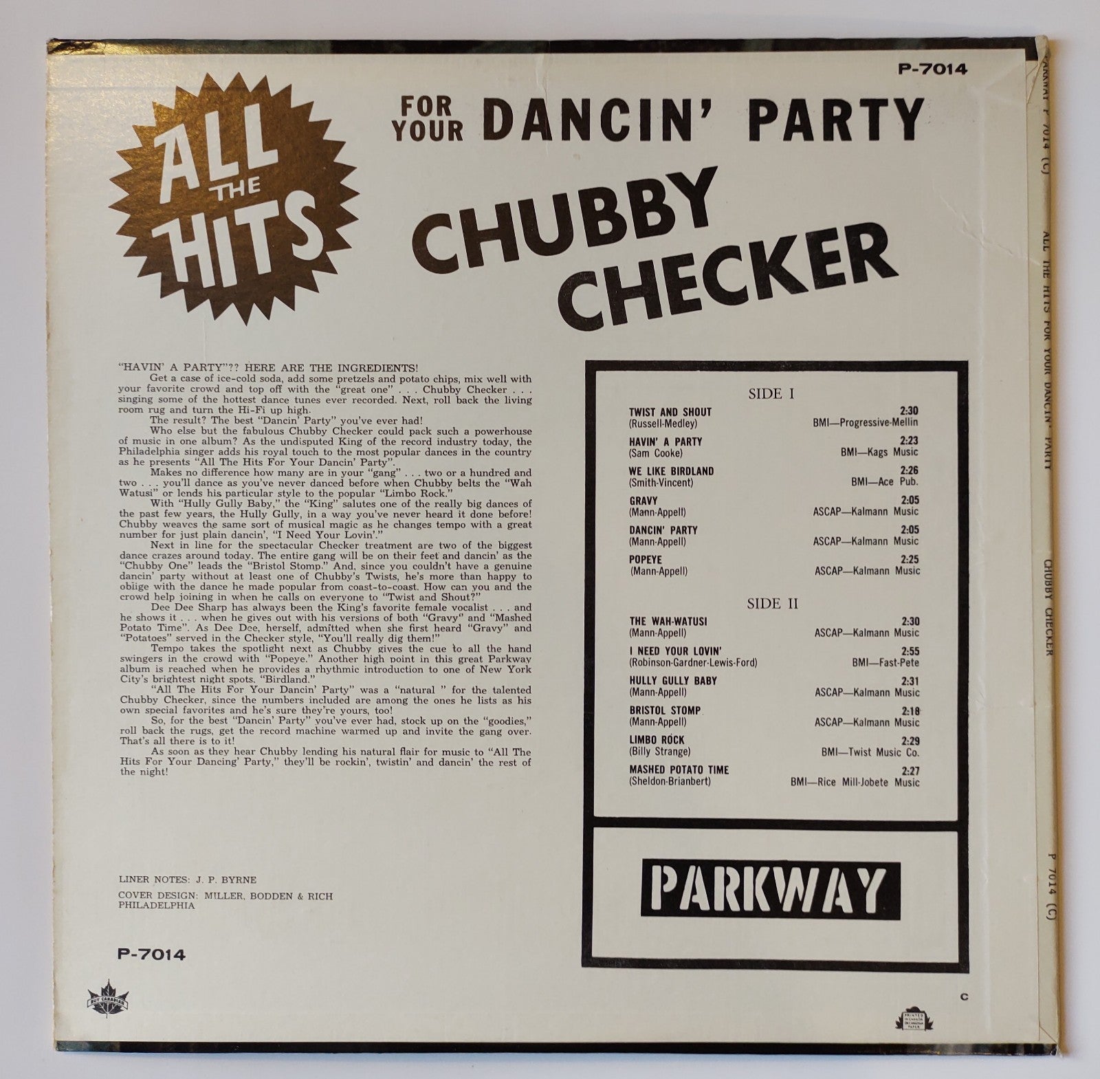 All The Hits By Chubby Checker Nova Parkway P-7014 1963 Pop LP