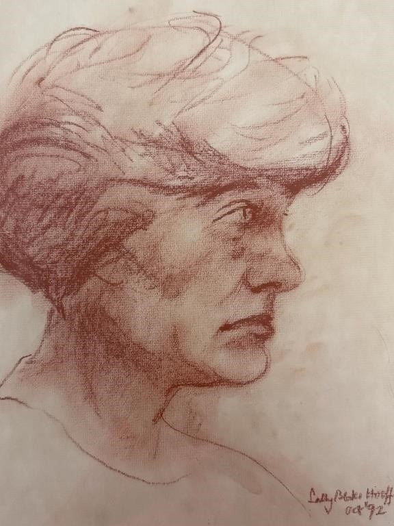 Sally B Hooff Pastel Self Portrait Original PEI Artist Framed Vintage Art