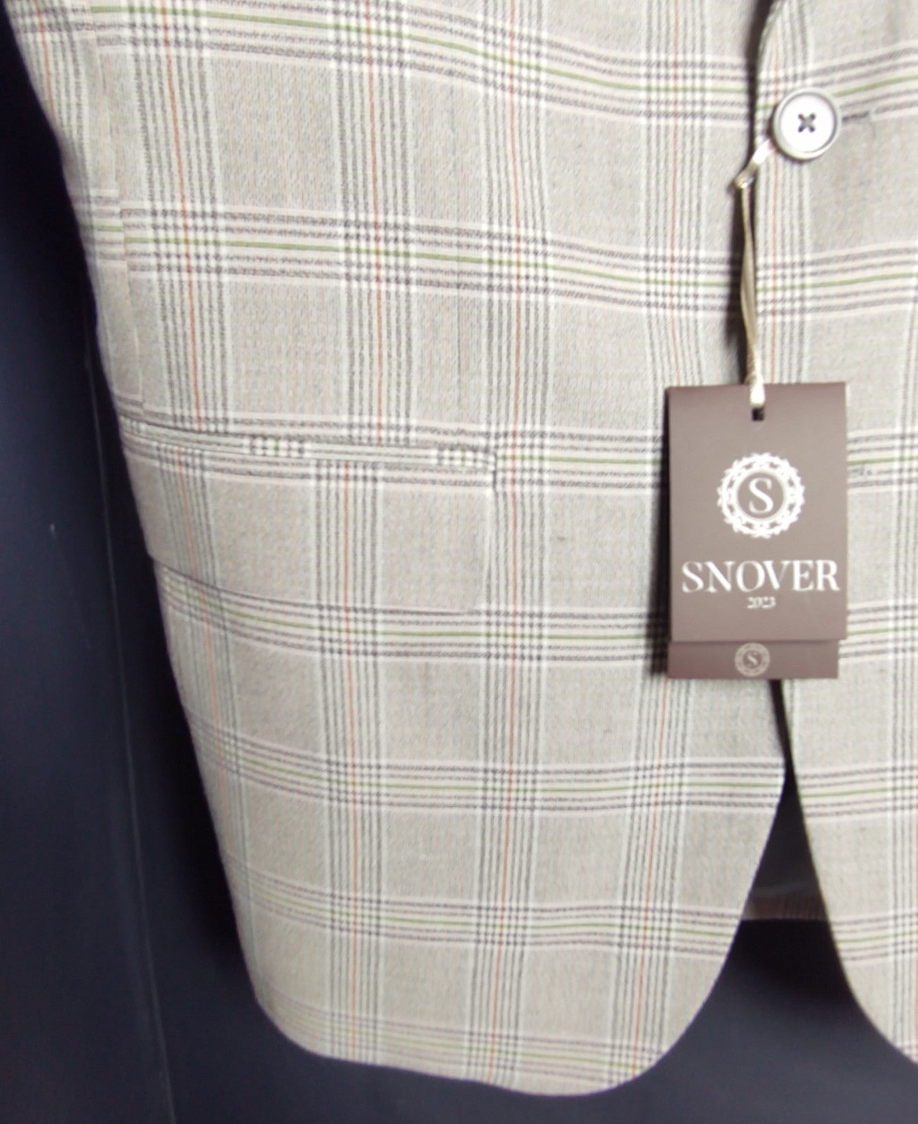 Snover Light Grey Check Blazer Men's Size 40 Modern Tailored Jacket