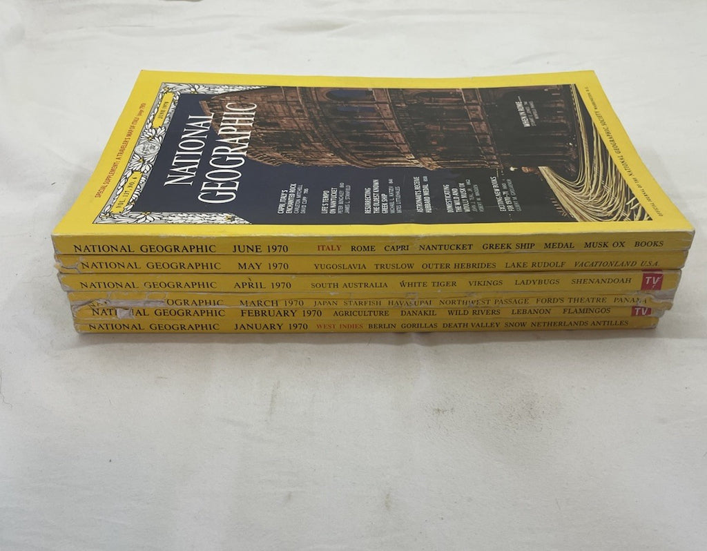 Nat Geo Mags Jan–Jun 1970 + Slipcvr Vtg Decor Lot History Nature RARE
