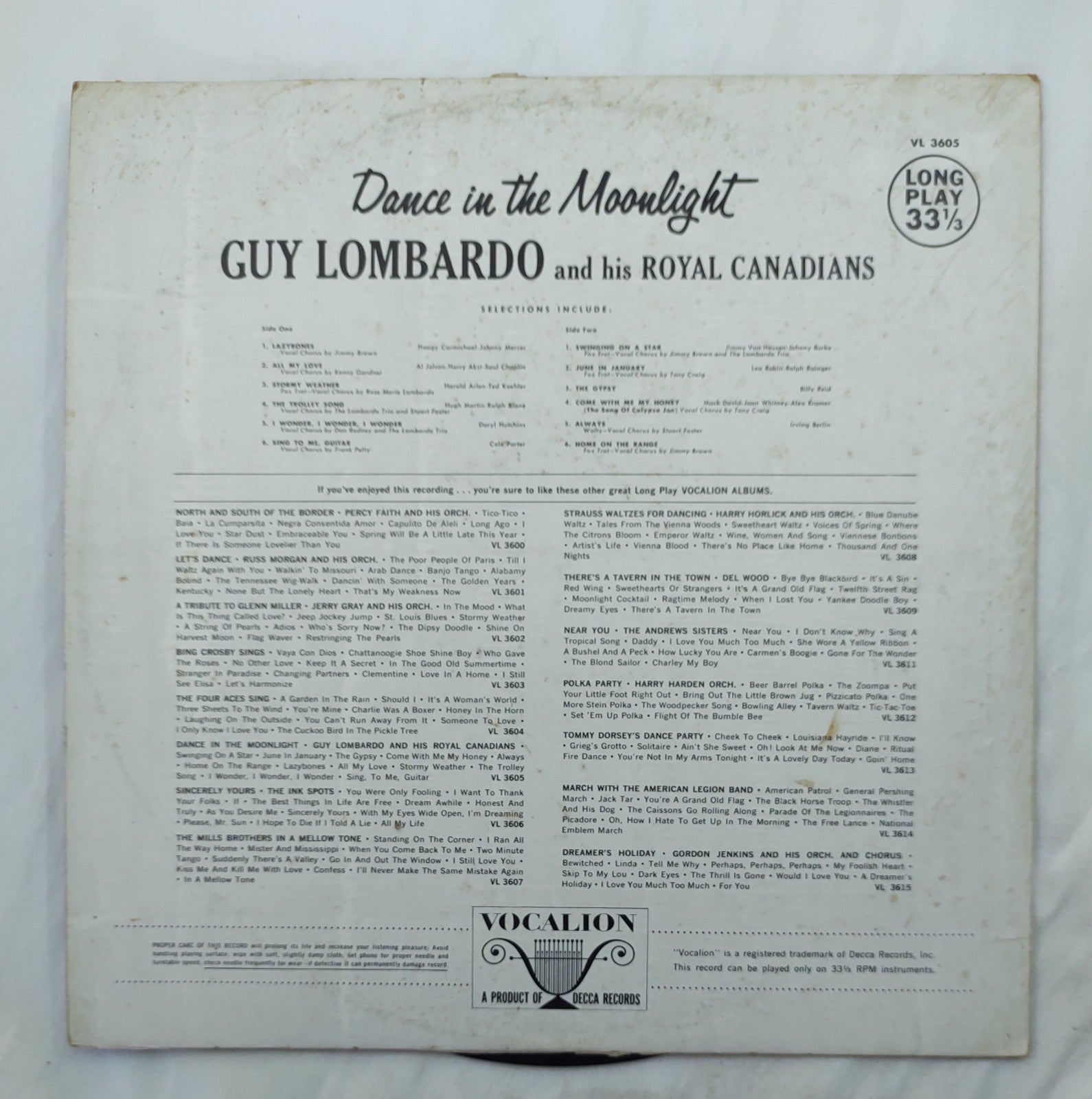 Guy Lombardo – Dance In The Moonlight LP Mono Vocalion VL-3605 Canada Big Band