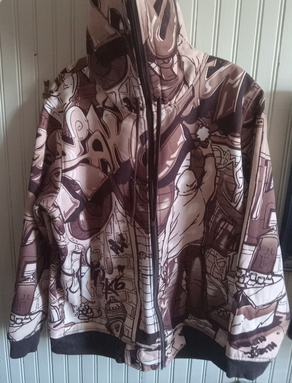 Rawblue Graffiti Zip Hoodie Full Face Mask Urban Streetwear Jacket Men’s Size L