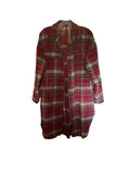 Plaid Shacket Women's Long Red Fleece Button-Up Size Small Fall Jacket