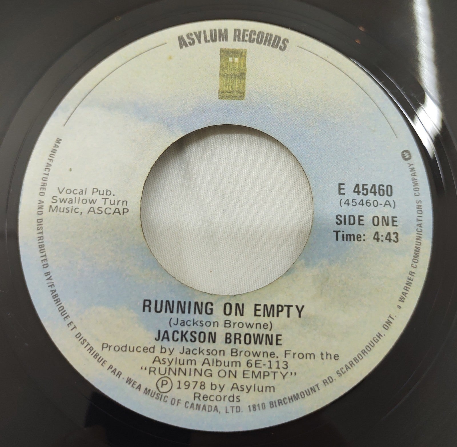 Jackson Browne "Running on Empty" 1978 Canadian Vinyl Single E 45460
