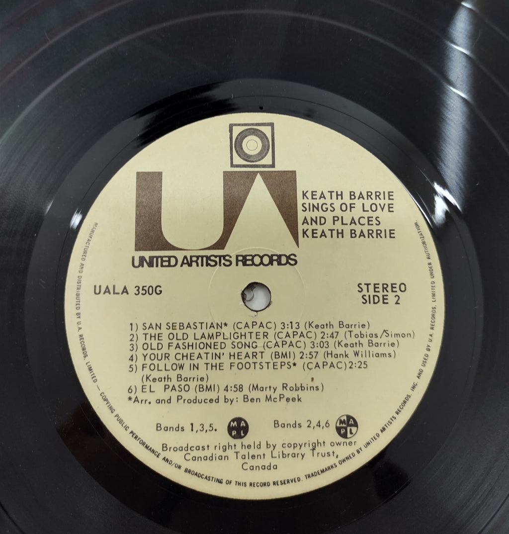 Keath Barrie – Sings of Love & Places (1974) Vinyl LP UA Folk UALA-350G