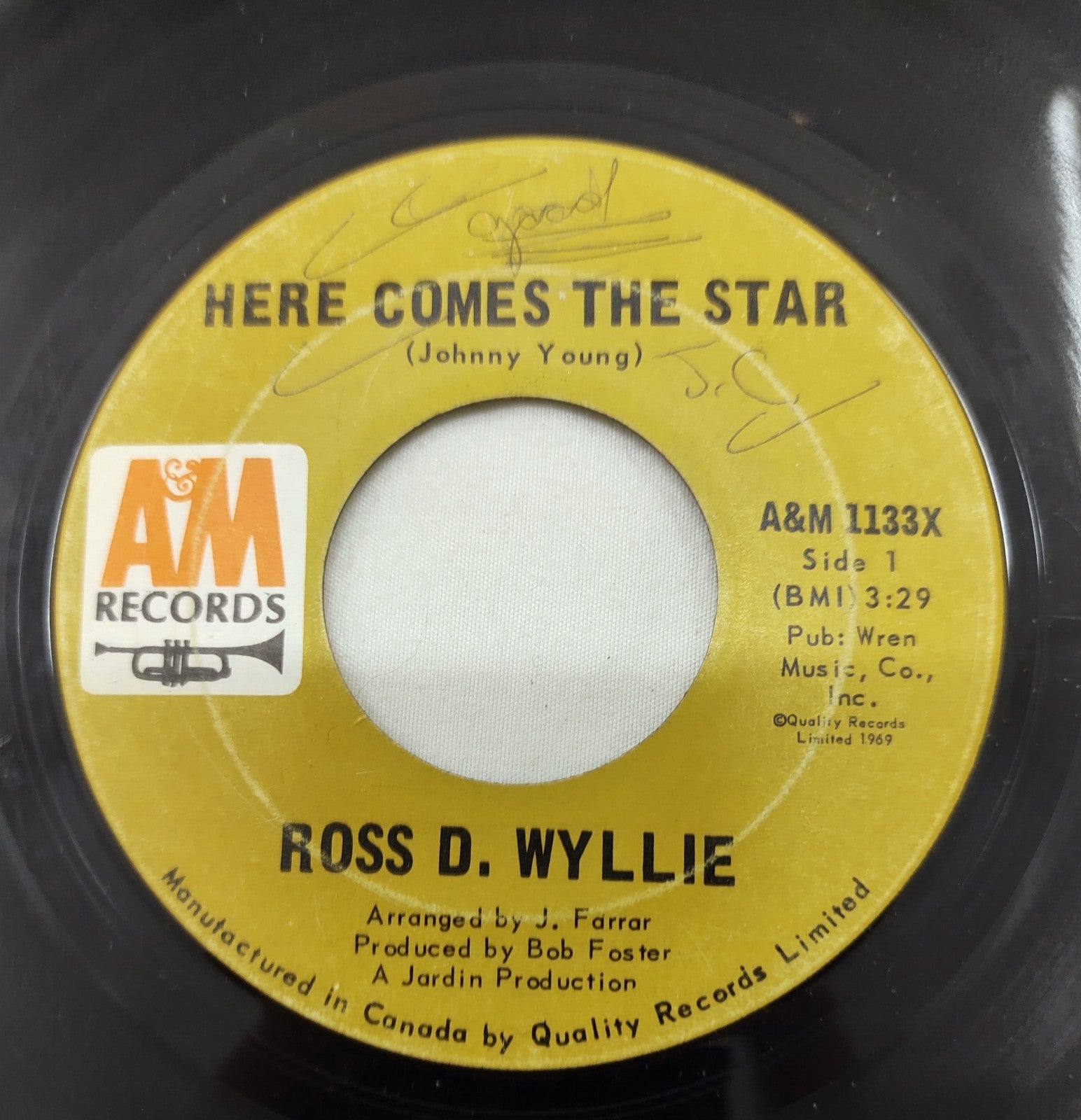 Ross D. Wyllie – Here Comes The Star 7” A&M 1133X Canada 1969