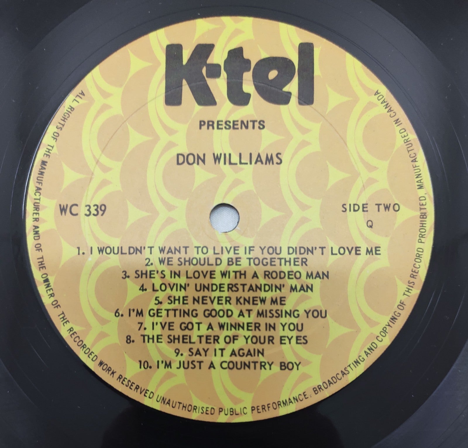 Don Williams – 20 Of My Best LP 1978 K-Tel WC-339 Country Hits