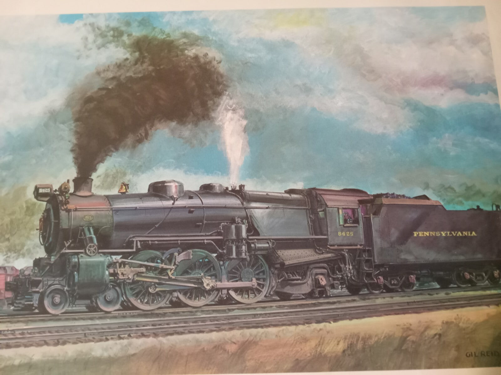 Steam Train Art Print by Gil Reid – Vintage Railroad Artwork