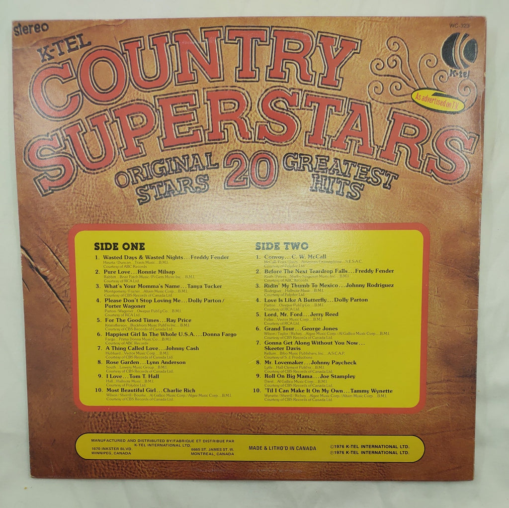 K-Tel Country Superstars LP 1976 CSPS-1054 WC-323 Compilation