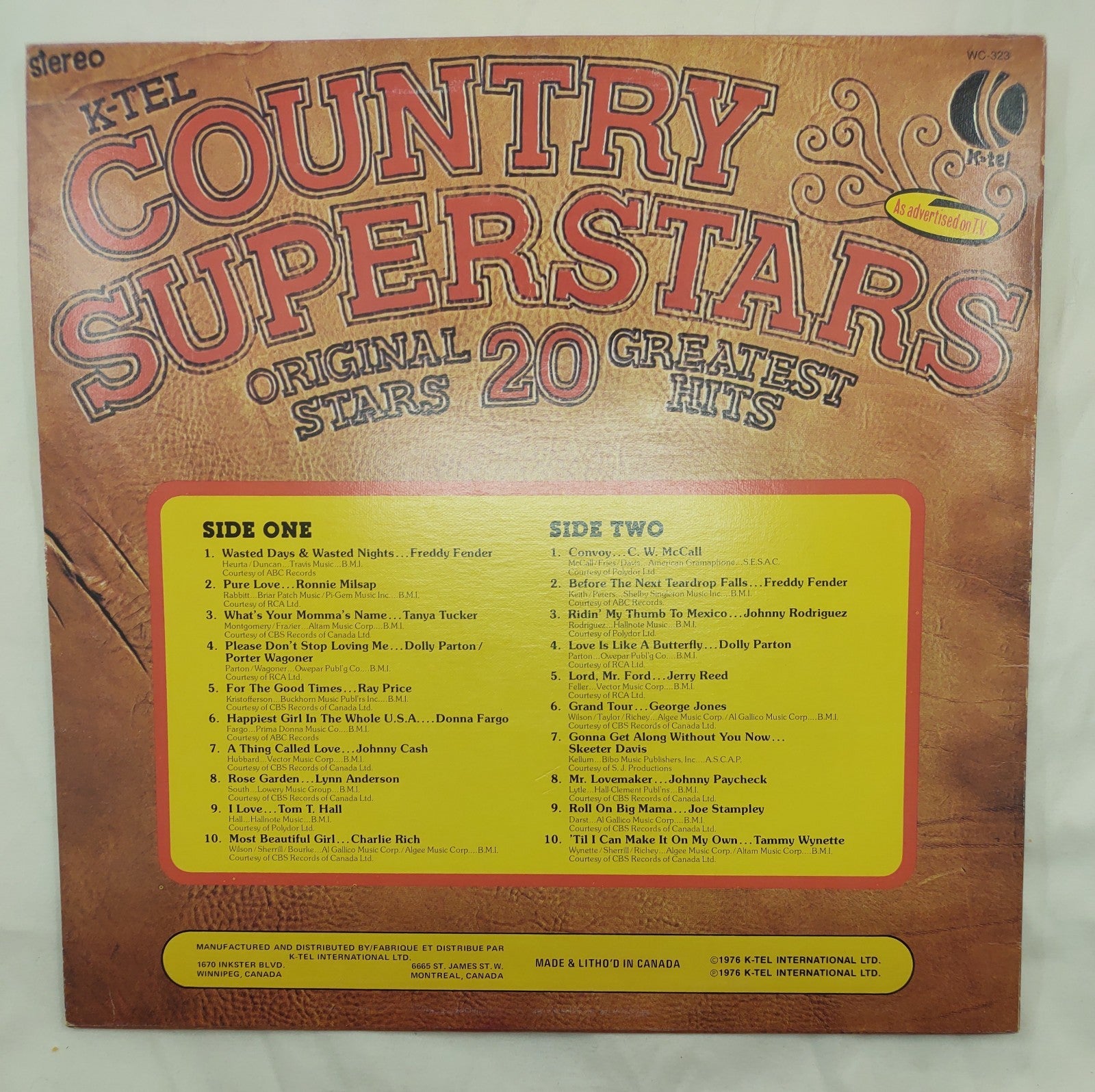 K-Tel Country Superstars LP 1976 CSPS-1054 WC-323 Compilation