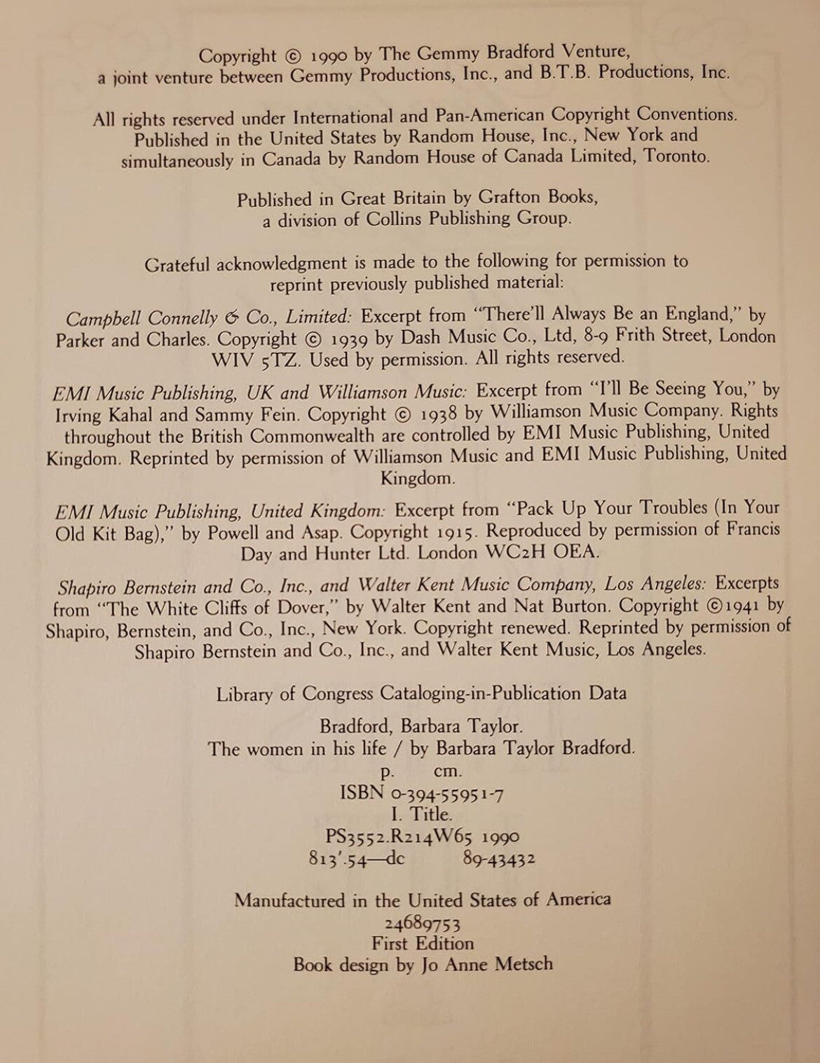 The Woman in His Life by Barbara Taylor Bradford – G+ Romance Hardcover