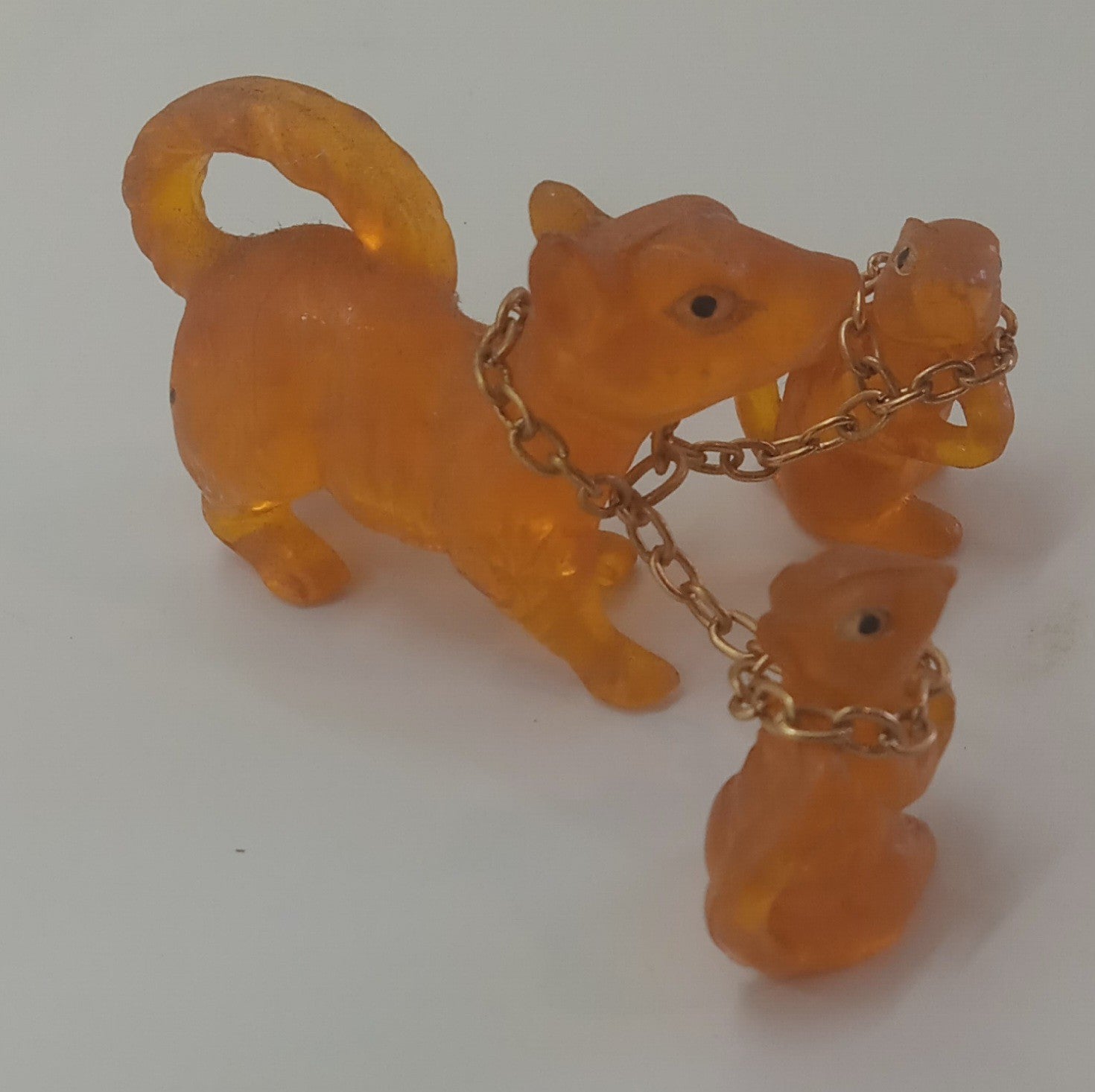 Vintage 1970s Orange Lucite Squirrel Figurine with Babies Chain Retro Decor