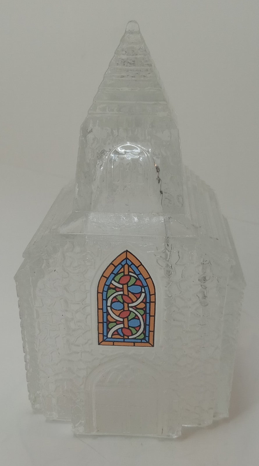 Avon Vintage Church Etched Clear Glass 6.5” Holiday Decor Christmas Candle