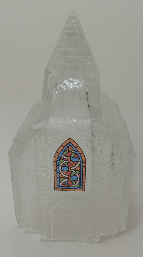 Avon Vintage Church Etched Clear Glass 6.5” Holiday Decor Christmas Candle