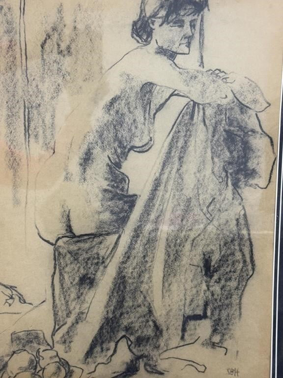 Sally B Hooff Nude Study Original Drawing PEI Artist Unframed Vintage Art