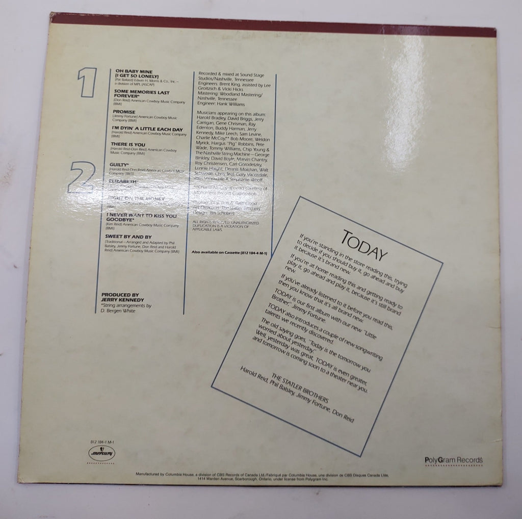 The Statler Brothers Today (1983) Vinyl LP Country Gospel Record