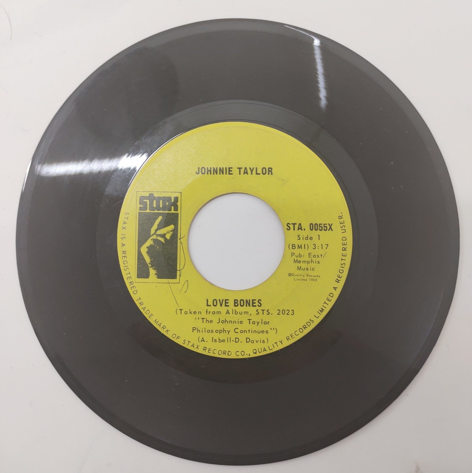 Johnnie Taylor Love Bones 7" 45 RPM Vinyl Soul Record 1969 Stax STA-0055X