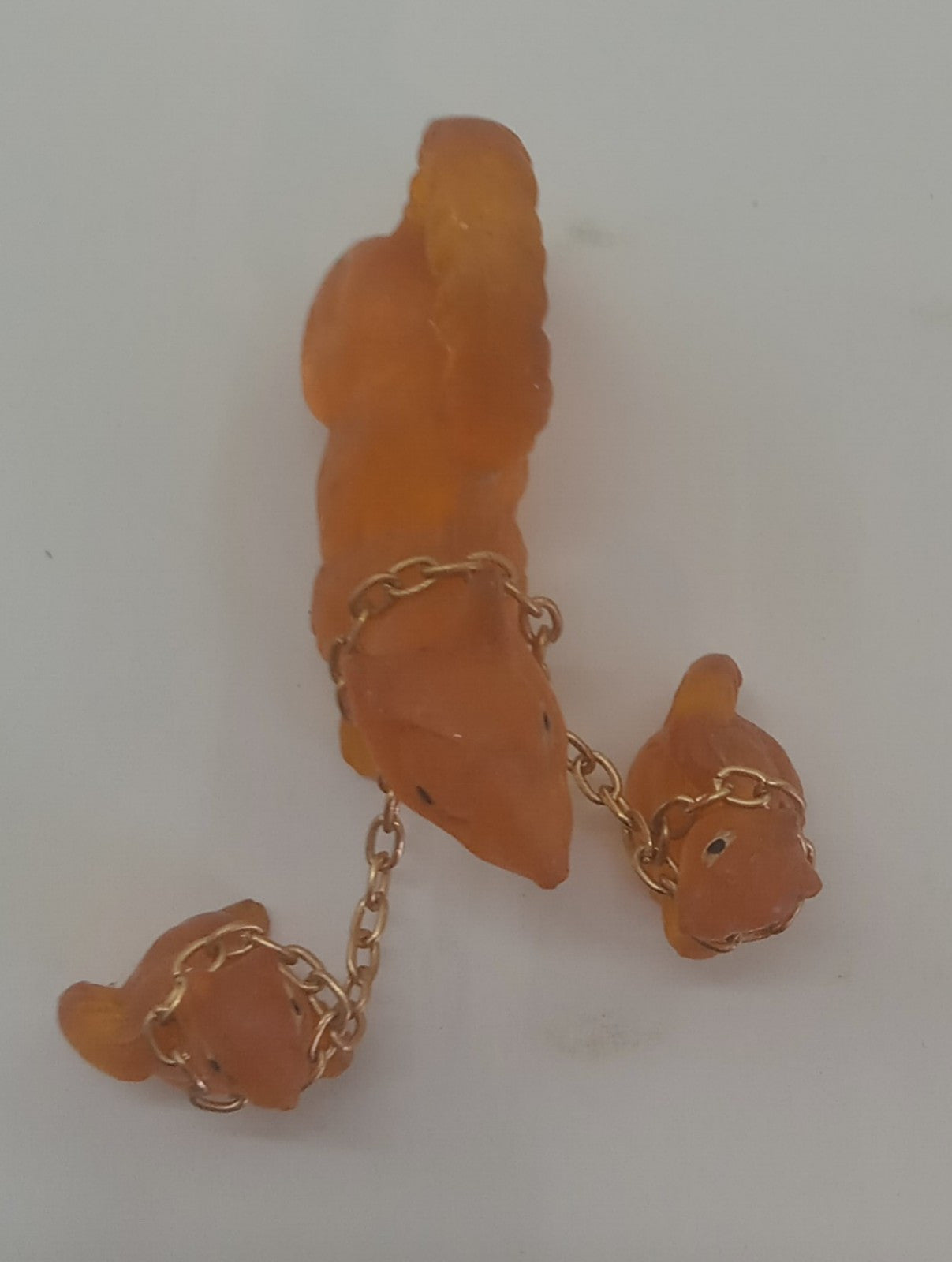 Vintage 1970s Orange Lucite Squirrel Figurine with Babies Chain Retro Decor