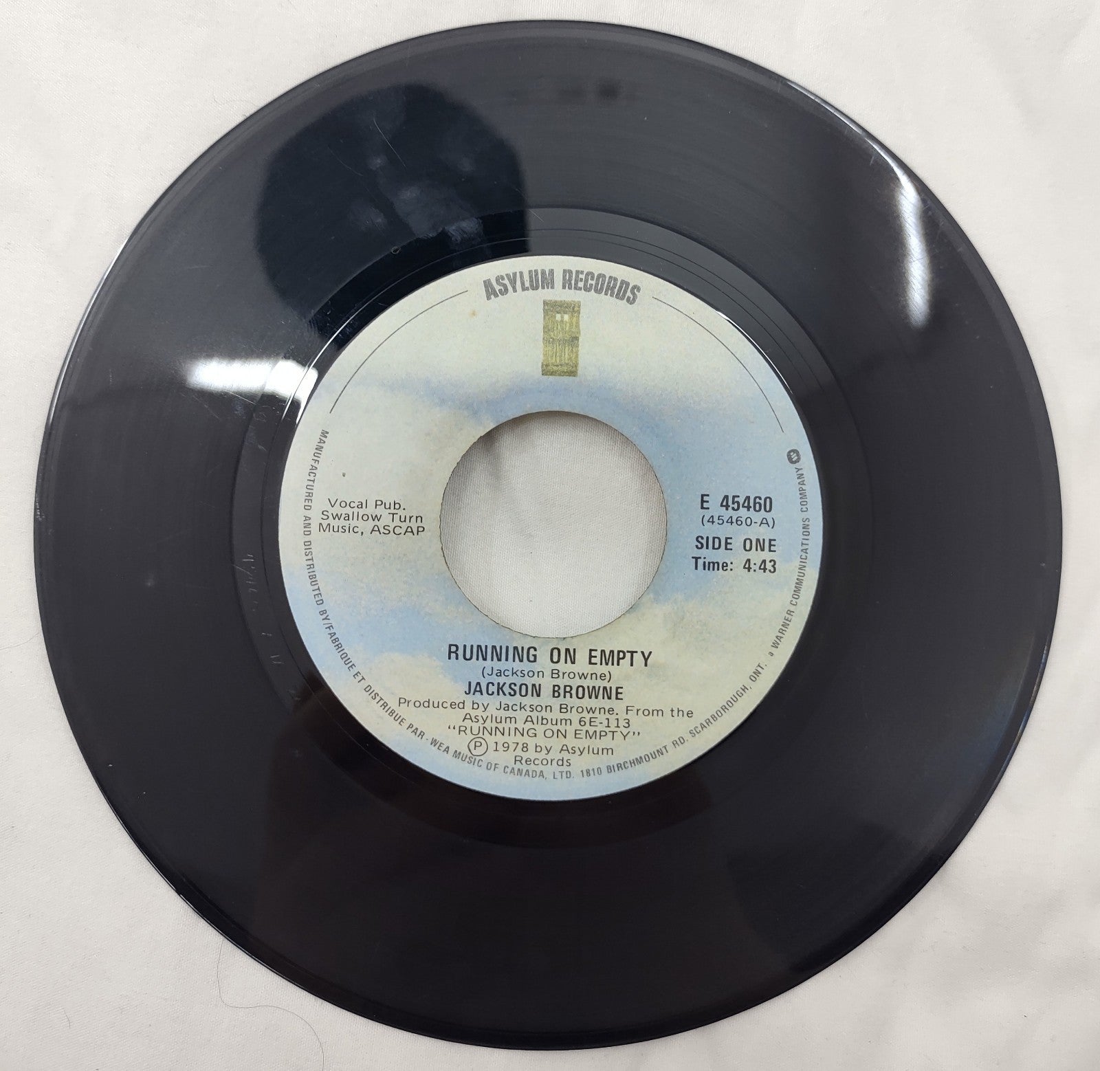 Jackson Browne "Running on Empty" 1978 Canadian Vinyl Single E 45460