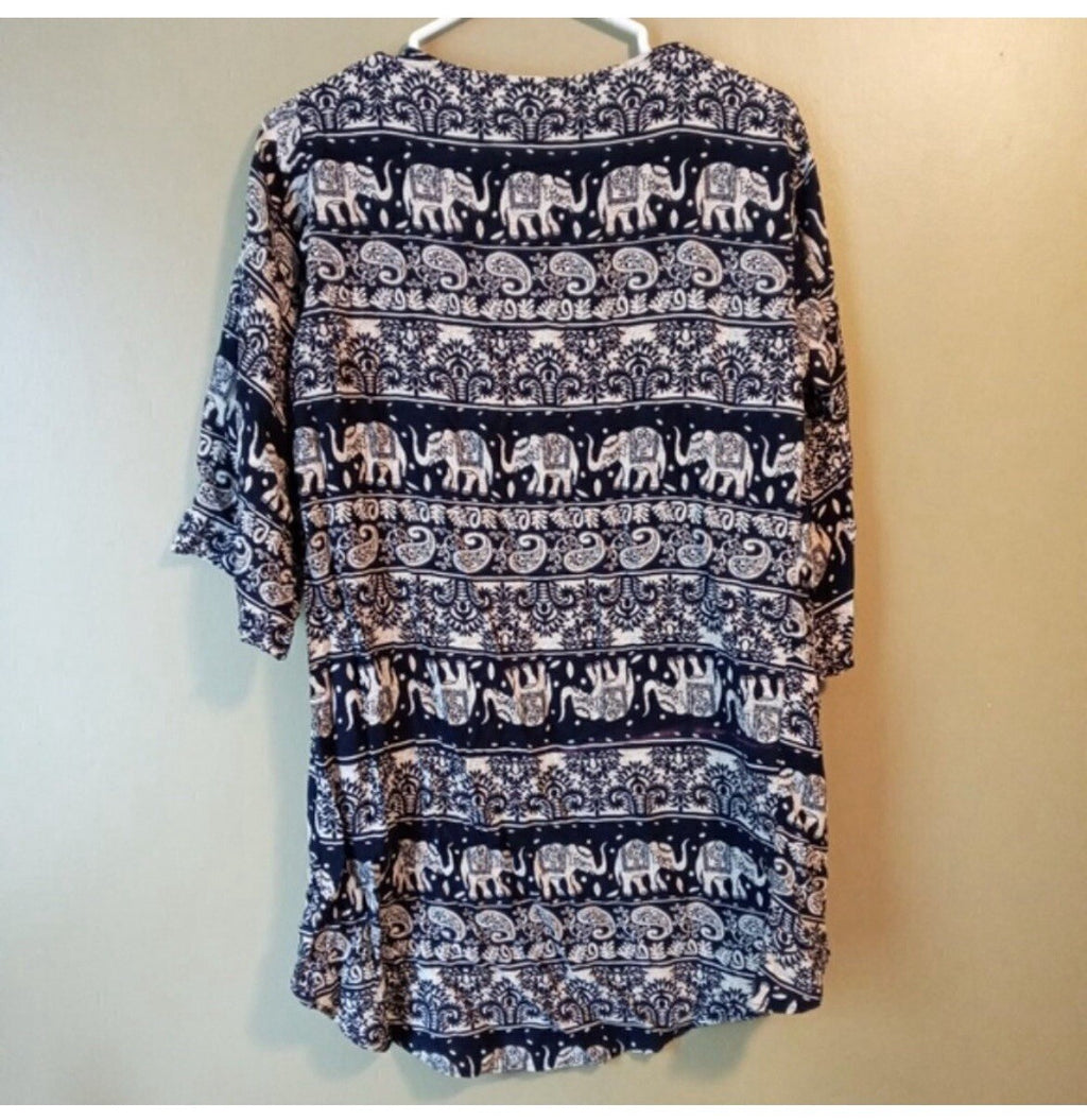 Elephant Boho Print Cardigan Kimono Size Small – Lightweight Outerwear VG