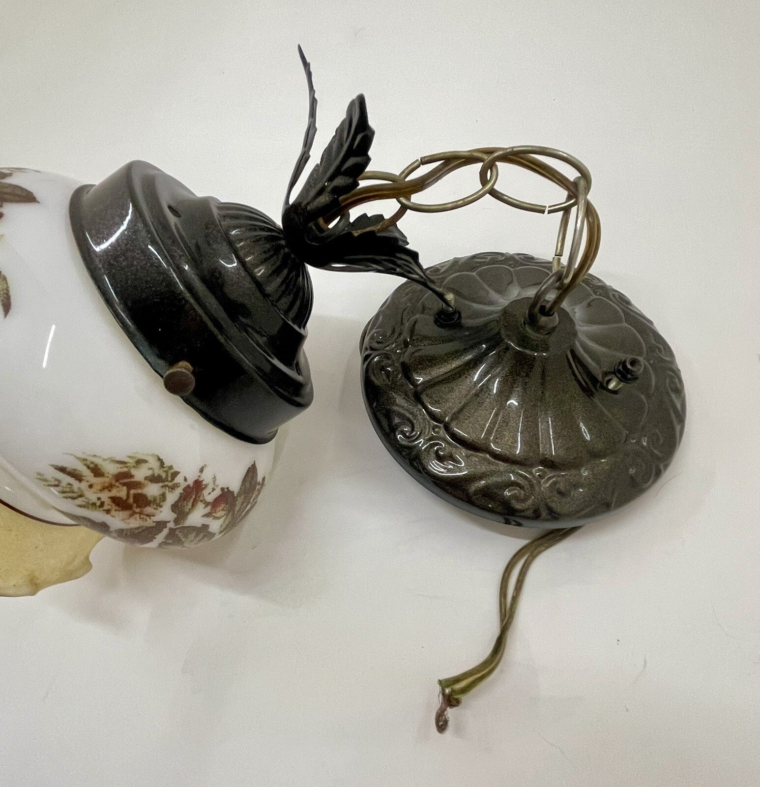 Victorian Style Vintage Porcelain Hanging Light Fixture Ornate Metal