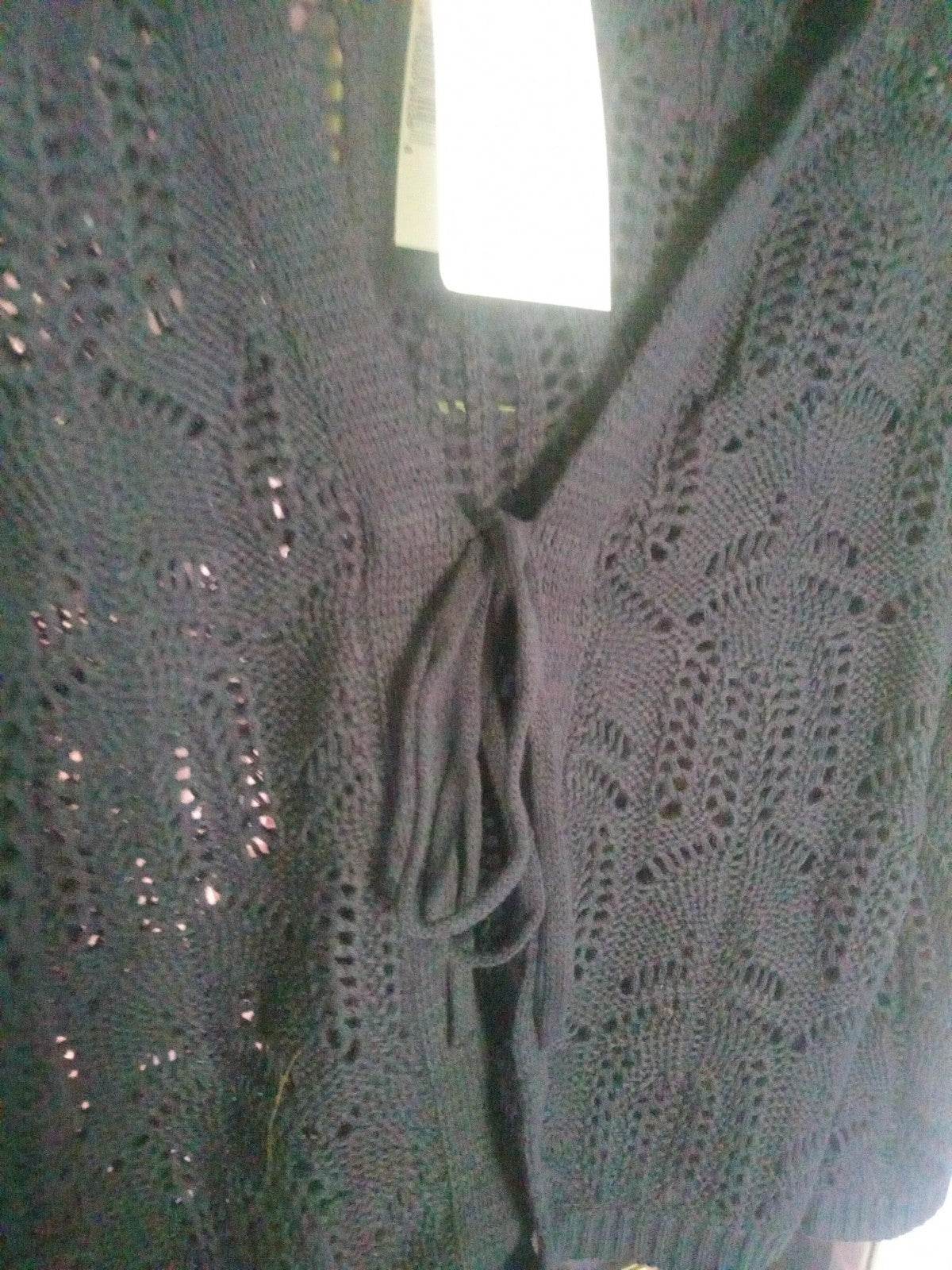 Cleo Cotton Black Crochet Cardigan Cover Up Long Sleeve Size Small