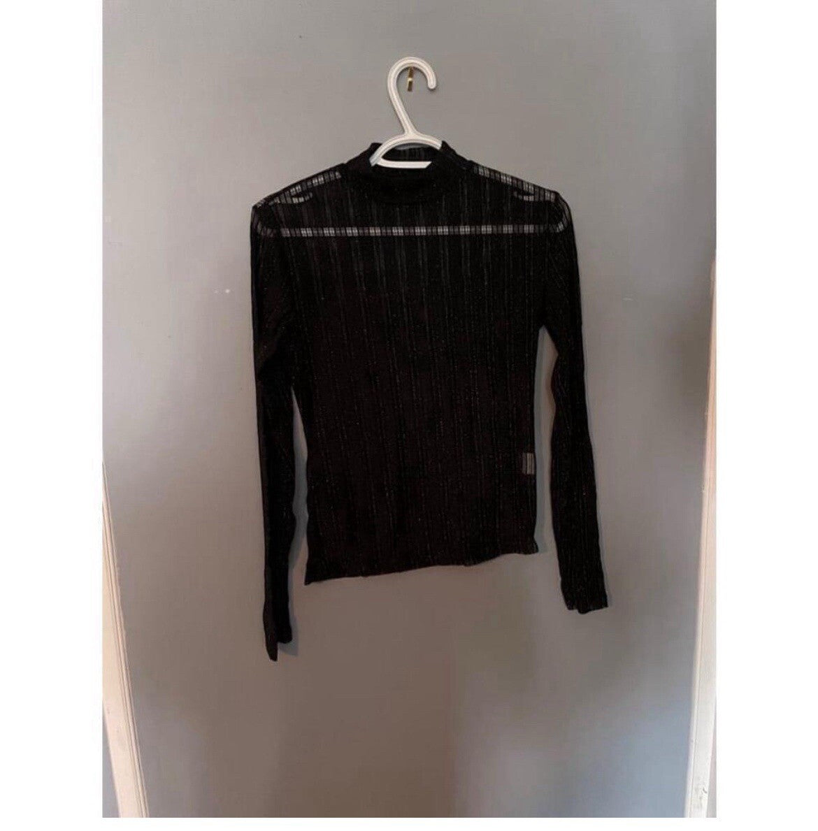 Women’s Black Long Sleeve Sheer Sparkly Top – Evening Wear Blouse