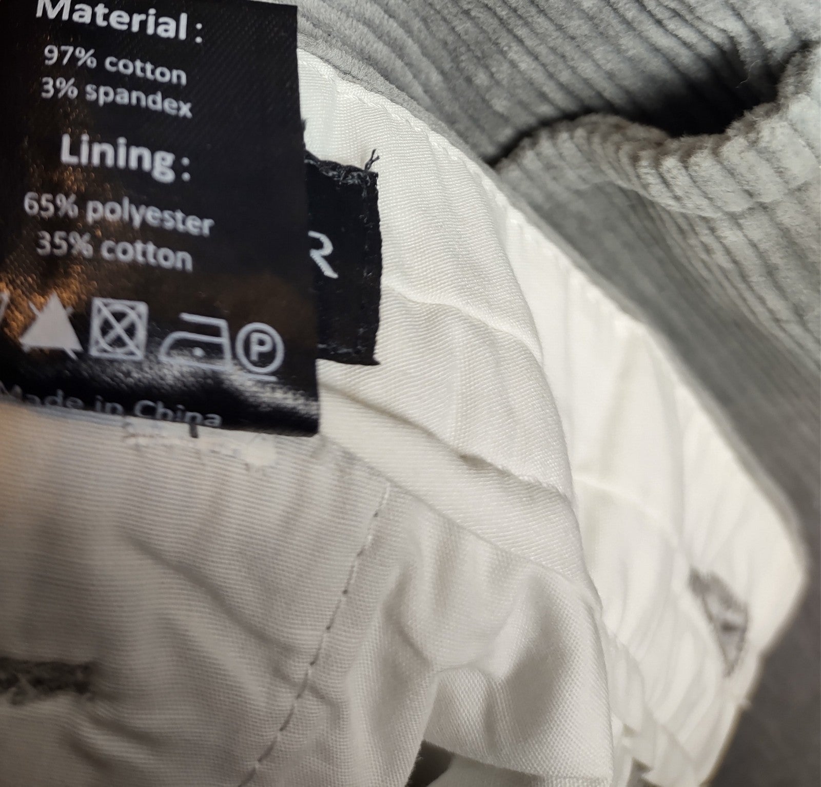 Snover Men’s Grey Corduroy Chino Pants Straight Leg Stretch Fit NWT