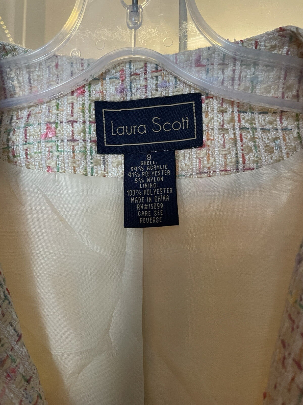 Vintage Laura Scott Pastel Tweed Spring Blazer Women's Size 8 Jacket